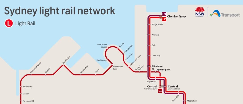 Sydney Light Rail network map