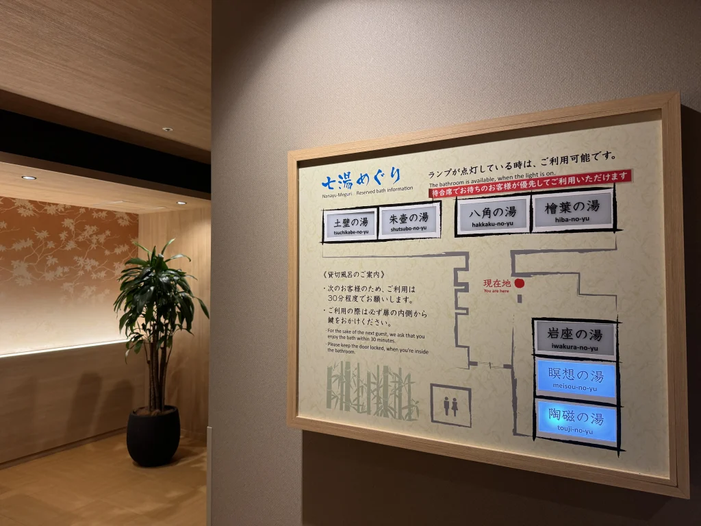 Checking availability of private baths at the entrance of Shuzenji Onsen Katsuragawa