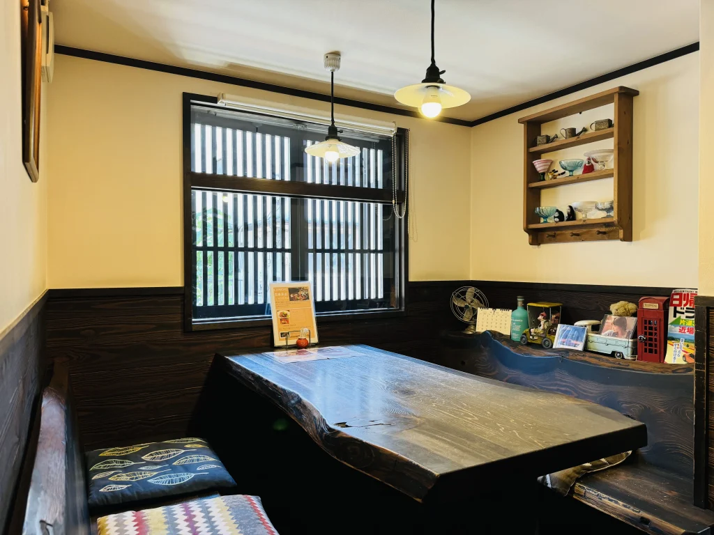 Seating area inside Meshiya Mizu in Shuzenji Onsen