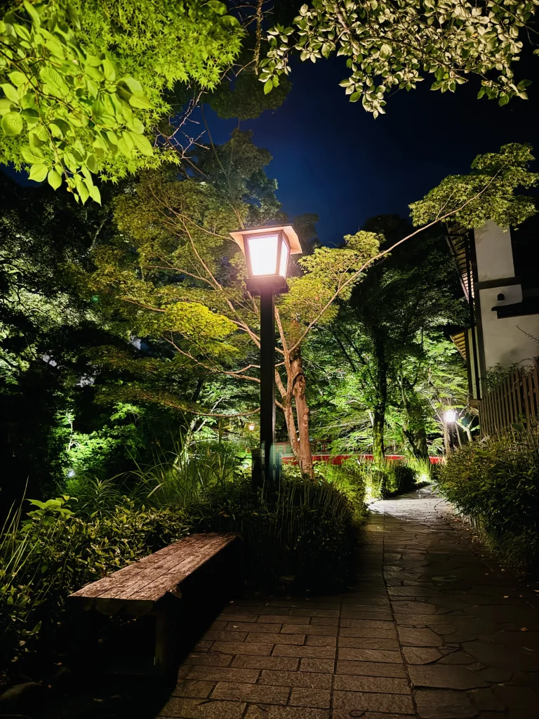 Night illumination around Katsura Bridge, creating a magical and serene atmosphere