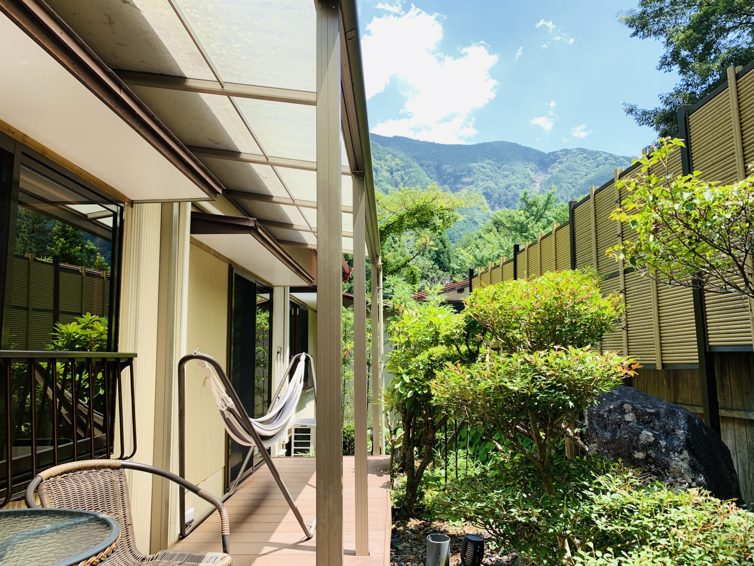 Private terrace of the Iwashajin room at Onogiso Ryokan, Umegashima, Shizuoka