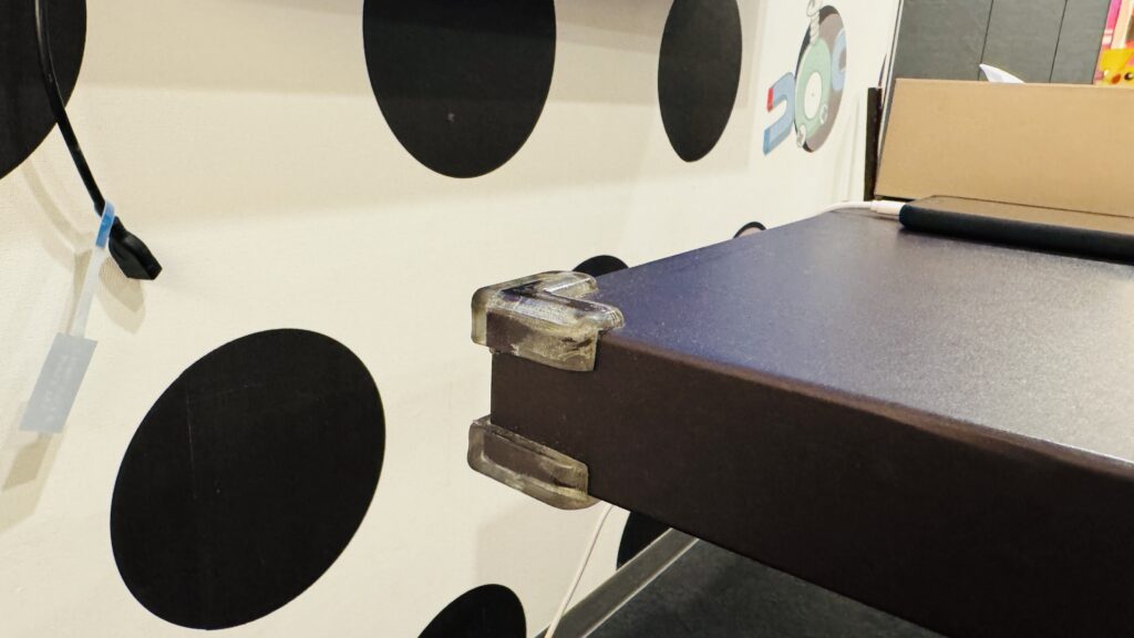 Dining table in the Pokémon Room with soft corner protectors installed for child safety.