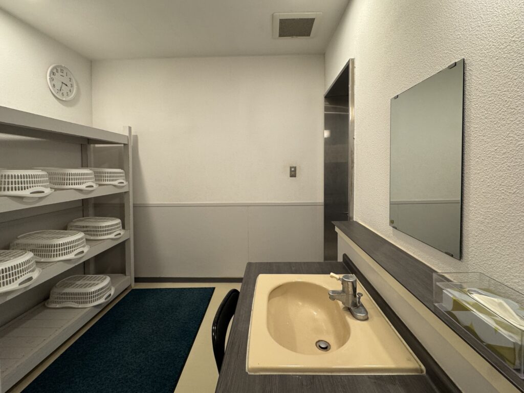 Changing room for the men’s public bath at Yamabiko-so Inn in Nishi-Izu