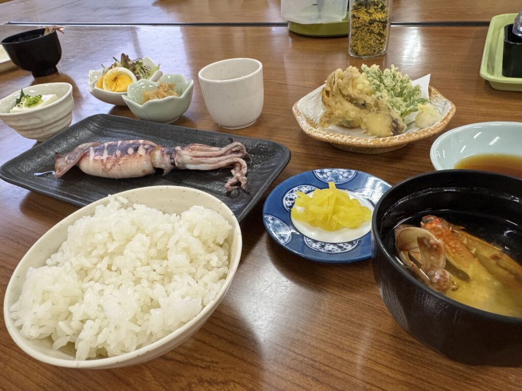 Adult dinner set at Yamabiko-so Inn in Nishi-Izu, featuring simple homemade Japanese dishes