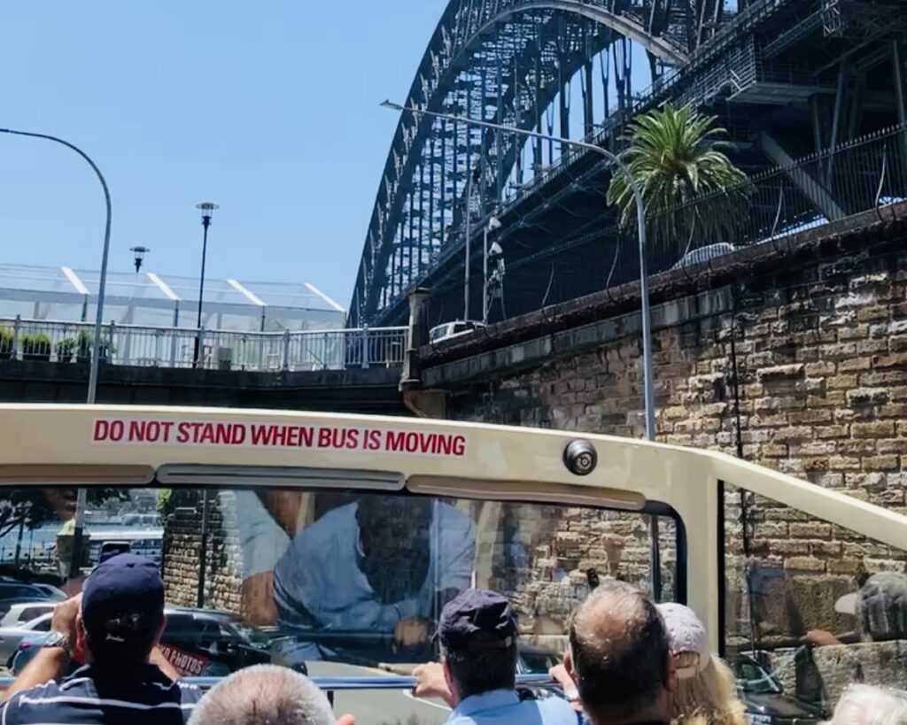 View from the upper deck of the Big Bus near the Sydney Harbour Bridge