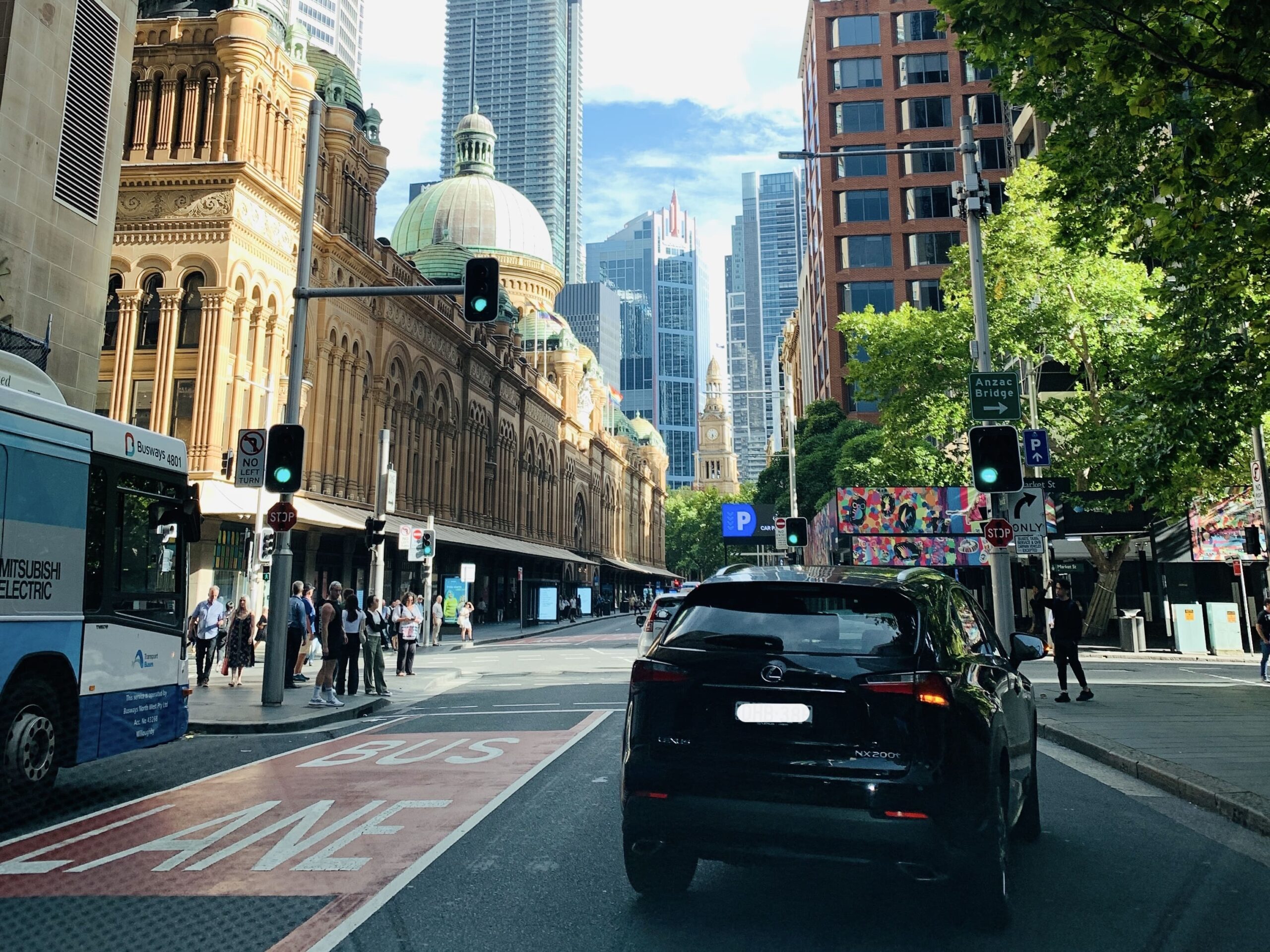 View of central Sydney with city buildings and busy streets
