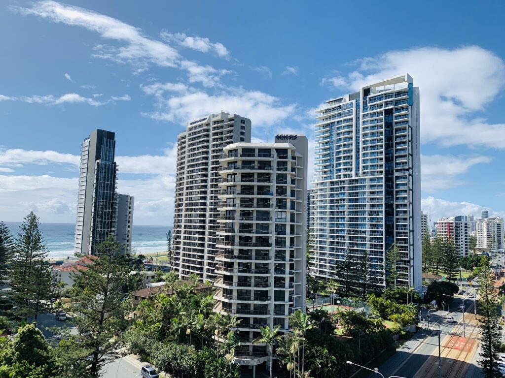 View of Surfers Paradise and the Gold Coast beachfront skyline in Queensland